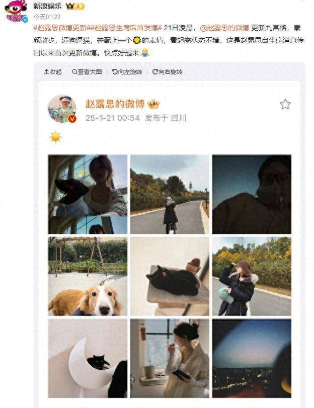 演员赵露思公布病情后首次更新微博，素颜散步，遛狗逗猫